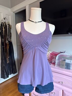 Vintage Lavender Beaded Halter Chemise Top